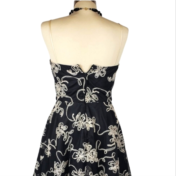 Roberta Black & Cream Floral Embroidered Boho Spaghetti Strap Mini Dress - Picture 4 of 13